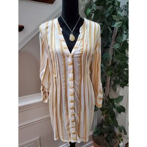 CZ Collection Women's Brown & White Rayon Long Sleeve Button Down Shirt Size 2X